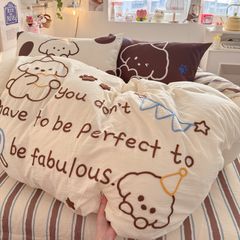 4pcs Cotton Linen Bedding Cover Set Fluffy Embroidery | ID : CLINEN4PCSFLUFFYEID04