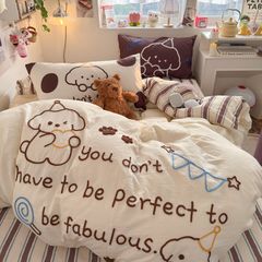 4pcs Cotton Linen Bedding Cover Set Fluffy Embroidery | ID : CLINEN4PCSFLUFFYEID04