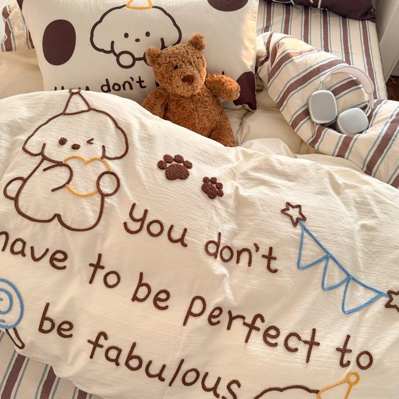 4pcs Cotton Linen Bedding Cover Set Fluffy Embroidery | ID : CLINEN4PCSFLUFFYEID04