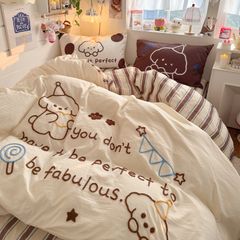 4pcs Cotton Linen Bedding Cover Set Fluffy Embroidery | ID : CLINEN4PCSFLUFFYEID04