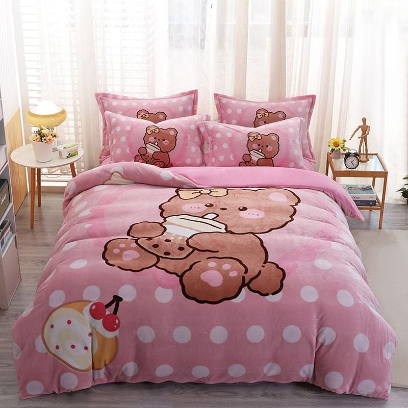 Set 4 Món Nỉ Nhung 200gr hình in 3D Bear Milk Tea