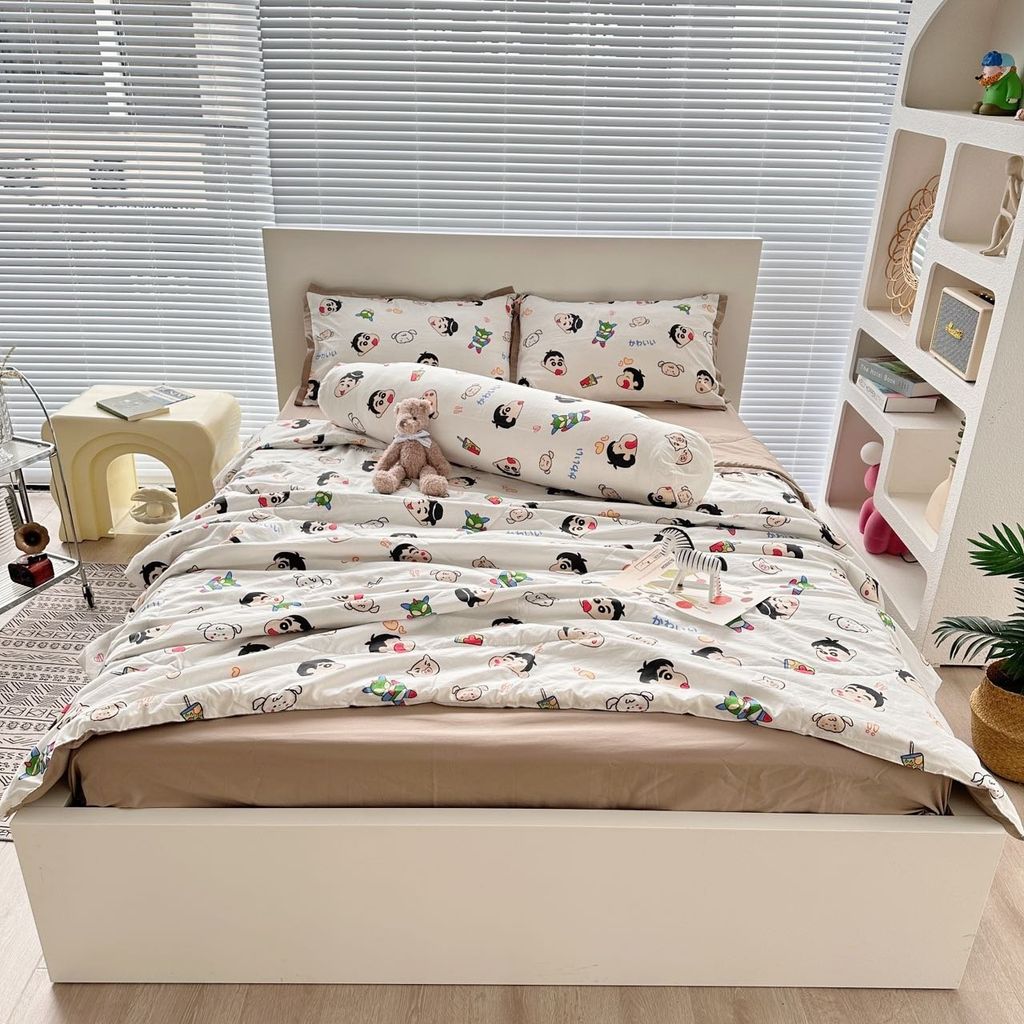 Bộ Chăn Ga Cotton Linen Dành cho bé Hoạ tiết Cu Shine ngộ nghĩnh