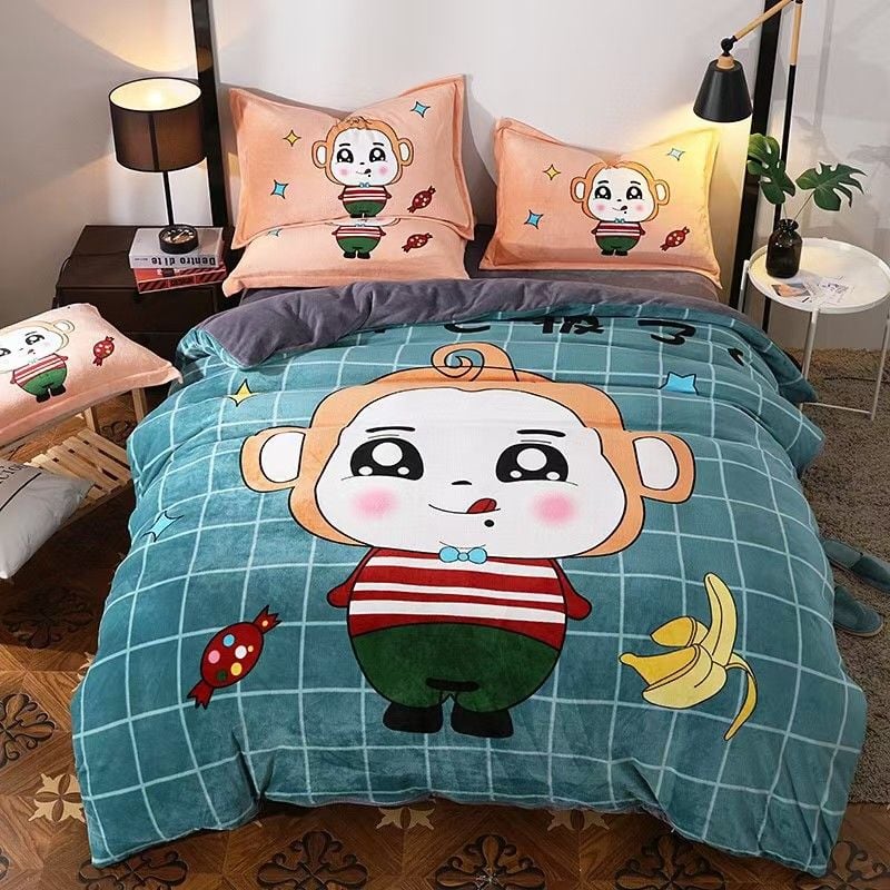 Set 4 Món Nỉ Nhung 200gr hình in 3D Monkey Bananer