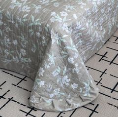 Bộ chăn ga gối lụa Lyocel Hàn Quốc - Ga chần bông đa năng hoa lá tre mix bản B tím khói
