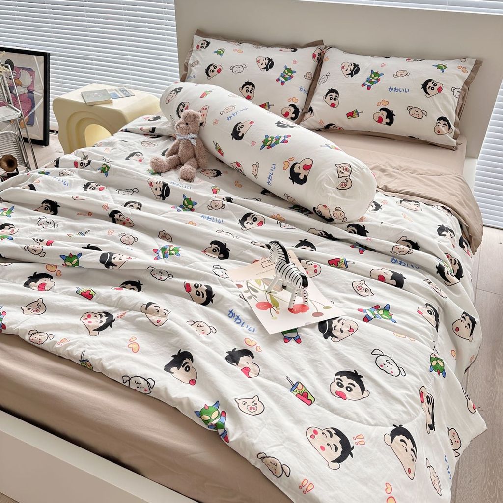 Bộ Chăn Ga Cotton Linen Dành cho bé Hoạ tiết Cu Shine ngộ nghĩnh