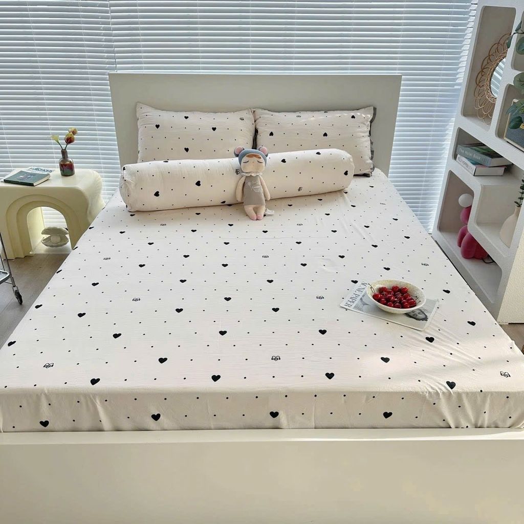 Bộ Vỏ Chăn Ga Gối Cotton Poly-Tim Nâu(KH vui lòng nhắn tin chân đệm)