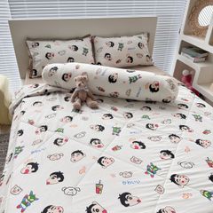 Bộ Chăn Ga Cotton Linen Dành cho bé Hoạ tiết Cu Shine ngộ nghĩnh