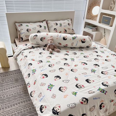 Bộ Chăn Ga Cotton Linen Dành cho bé Hoạ tiết Cu Shine ngộ nghĩnh