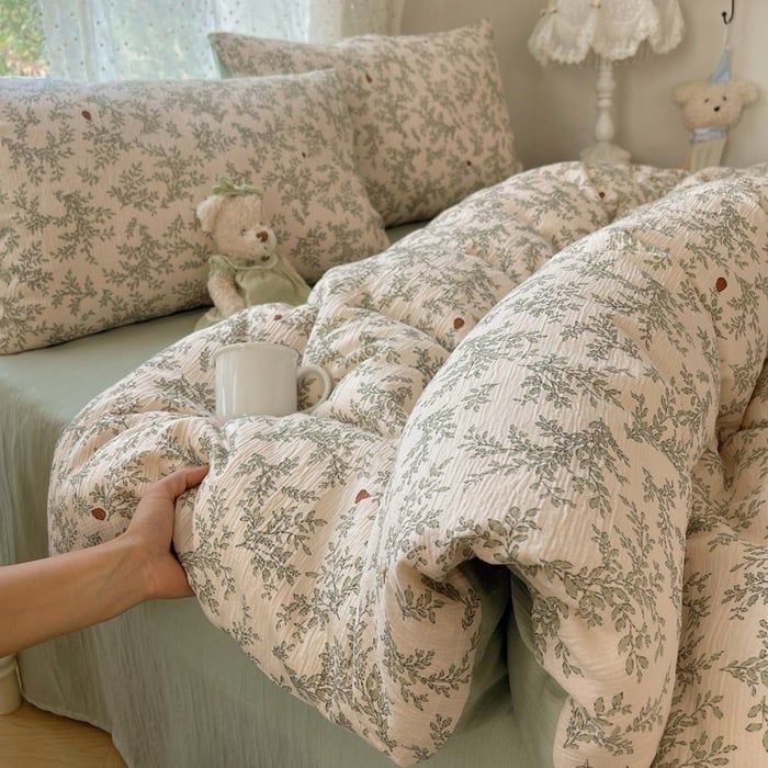 4Pcs Cotton Muslin Triple Layer | Set Cotton Linen 3 Lớp Bed Set | ID 4PCSGACCT19COL