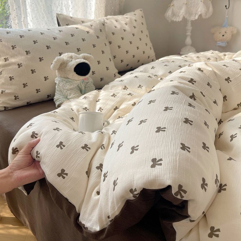 4Pcs Cotton Muslin Triple Layer | Set Cotton Linen 3 Lớp Bed Set | ID 4PCSGACCT19COL