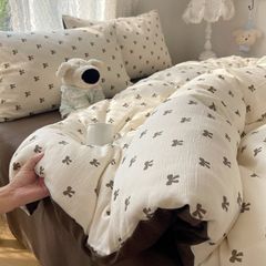 4Pcs Cotton Muslin Triple Layer | Set Cotton Linen 3 Lớp Bed Set | ID 4PCSGACCT19COL