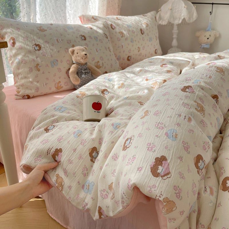 4Pcs Cotton Muslin Triple Layer | Set Cotton Linen 3 Lớp Bed Set | ID 4PCSGACCTALL9COL