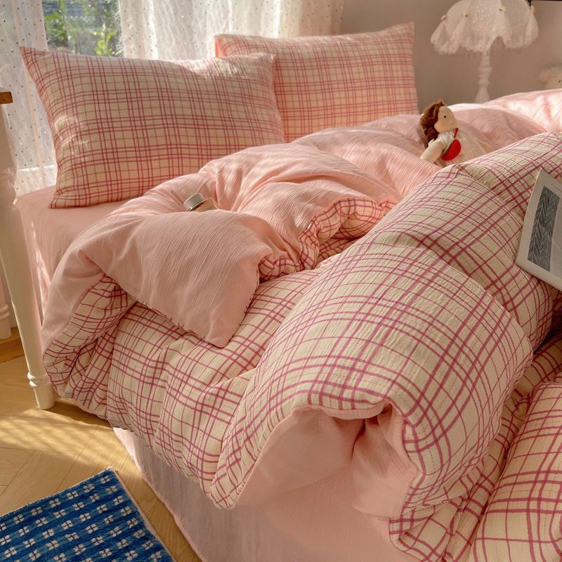 4Pcs Cotton Muslin Triple Layer | Set Cotton Linen 3 Lớp Bed Set | ID 4PCSGACCTALL918COL