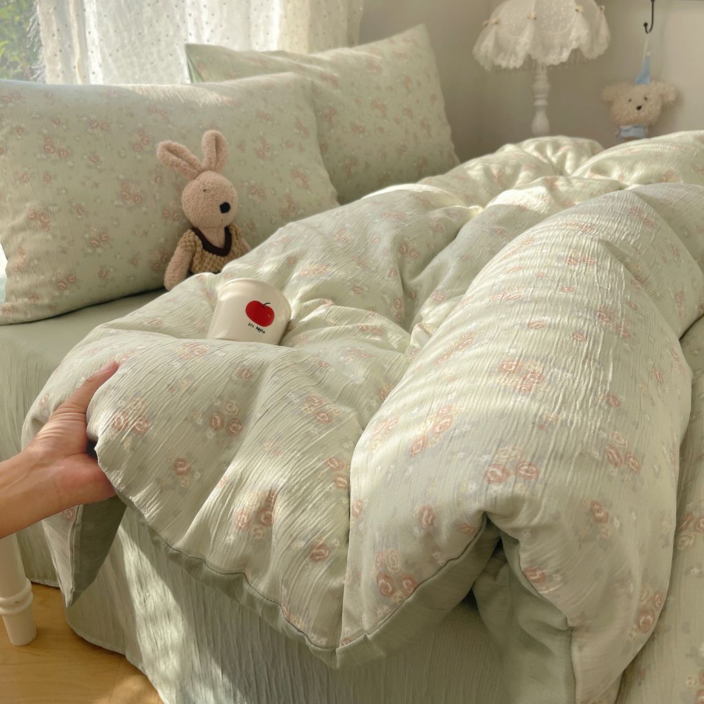4Pcs Cotton Muslin Triple Layer | Set Cotton Linen 3 Lớp Bed Set | ID 4PCSGACCTALL918COL