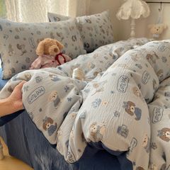 4Pcs Cotton Muslin Triple Layer | Set Cotton Linen 3 Lớp Bed Set | ID 4PCSGACCTALL9COL