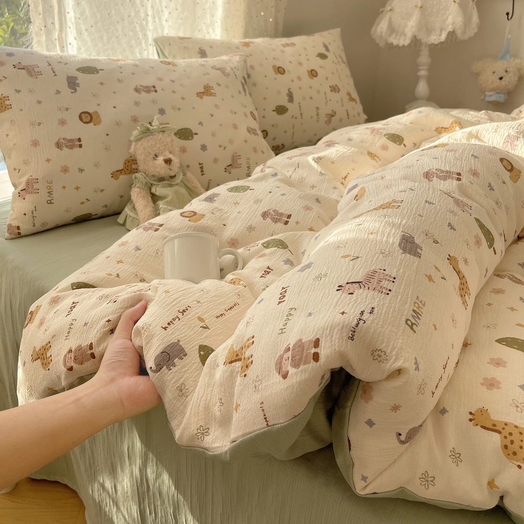 4Pcs Cotton Muslin Triple Layer | Set Cotton Linen 3 Lớp Bed Set | ID 4PCSGACCTALL918COL