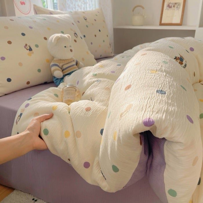 4Pcs Cotton Muslin Triple Layer | Set Cotton Linen 3 Lớp Bed Set | ID 4PCSGACCT19COL