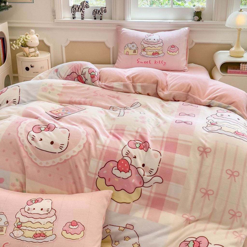 Set 4 Món Nỉ Nhung 200gr hình in 3D Sweet Kitty