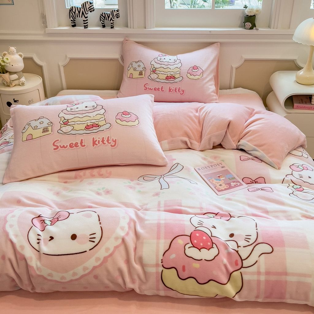 Set 4 Món Nỉ Nhung 200gr hình in 3D Sweet Kitty