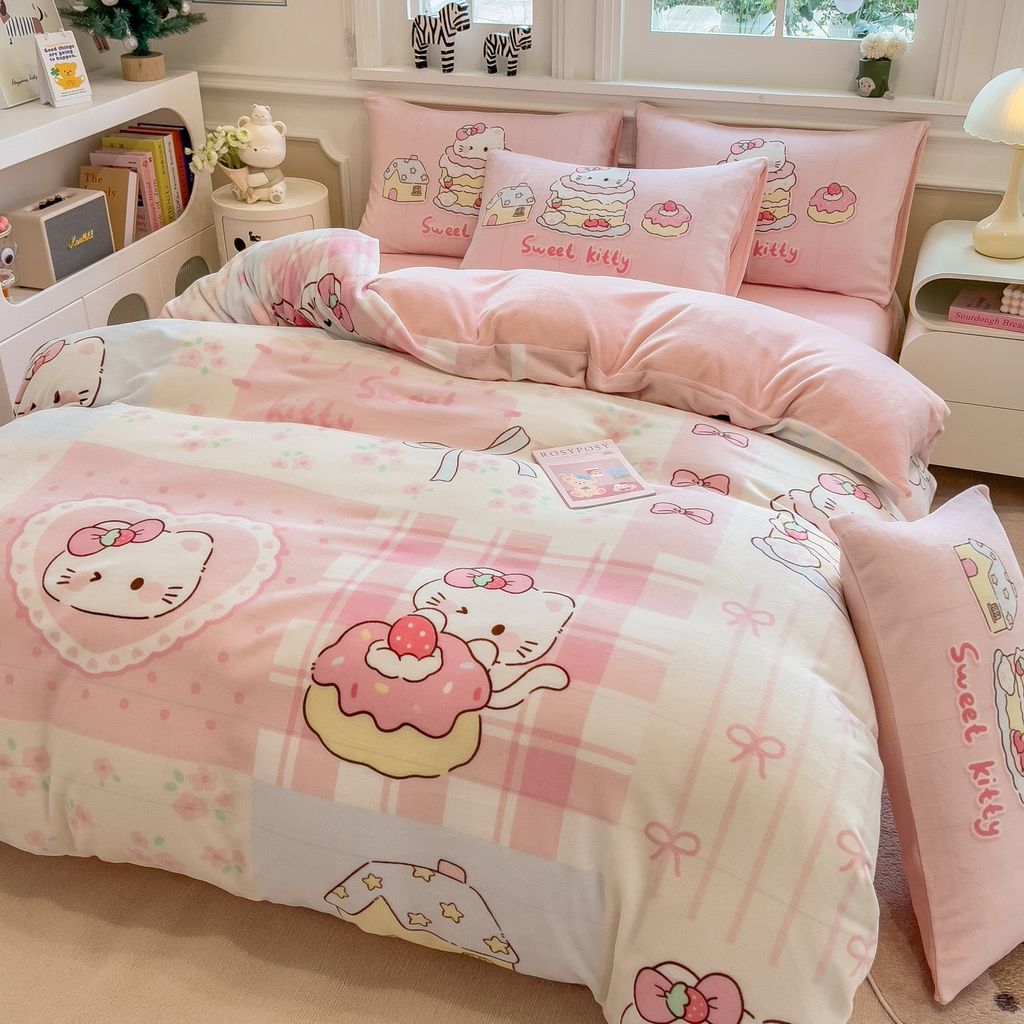 Set 4 Món Nỉ Nhung 200gr hình in 3D Sweet Kitty