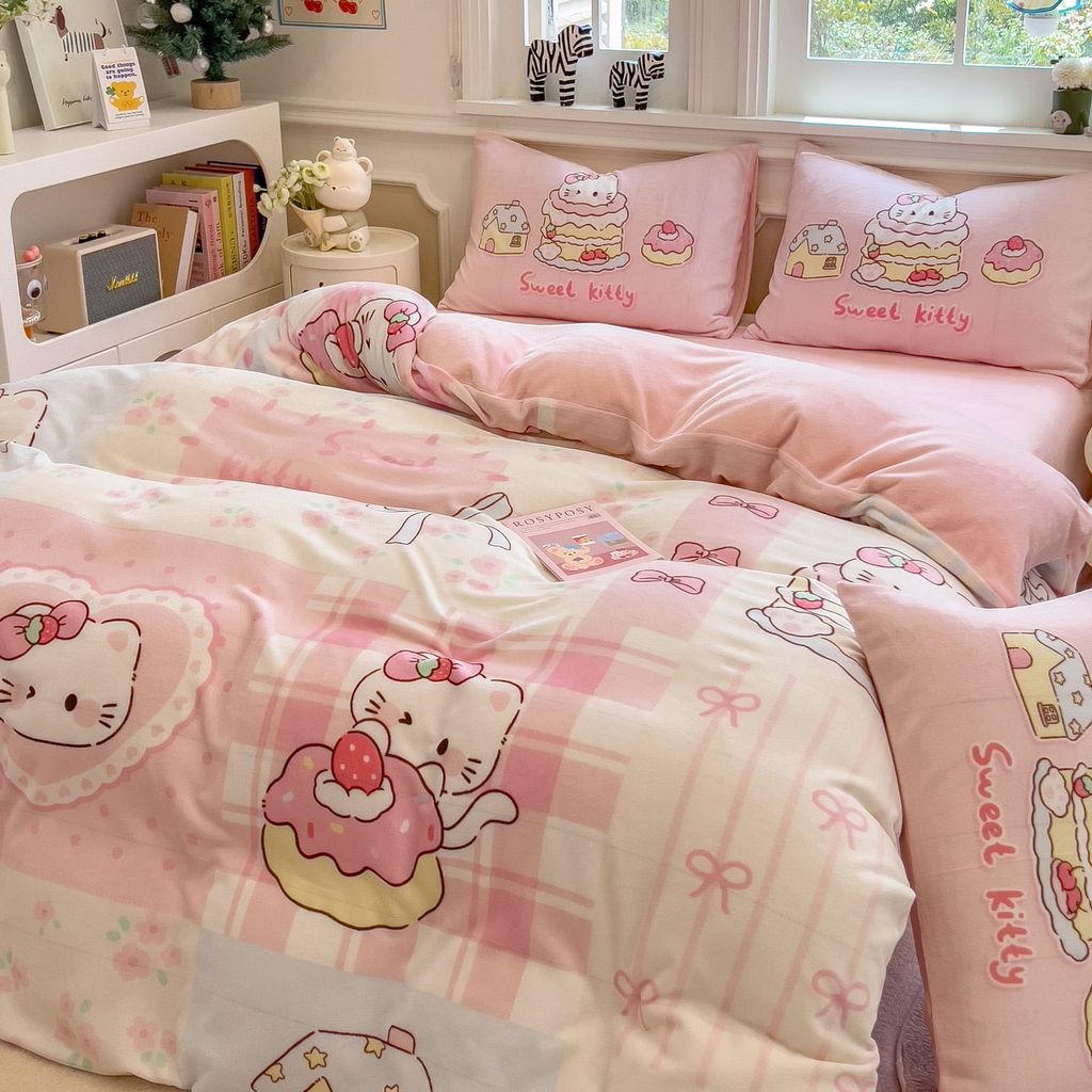 Set 4 Món Nỉ Nhung 200gr hình in 3D Sweet Kitty