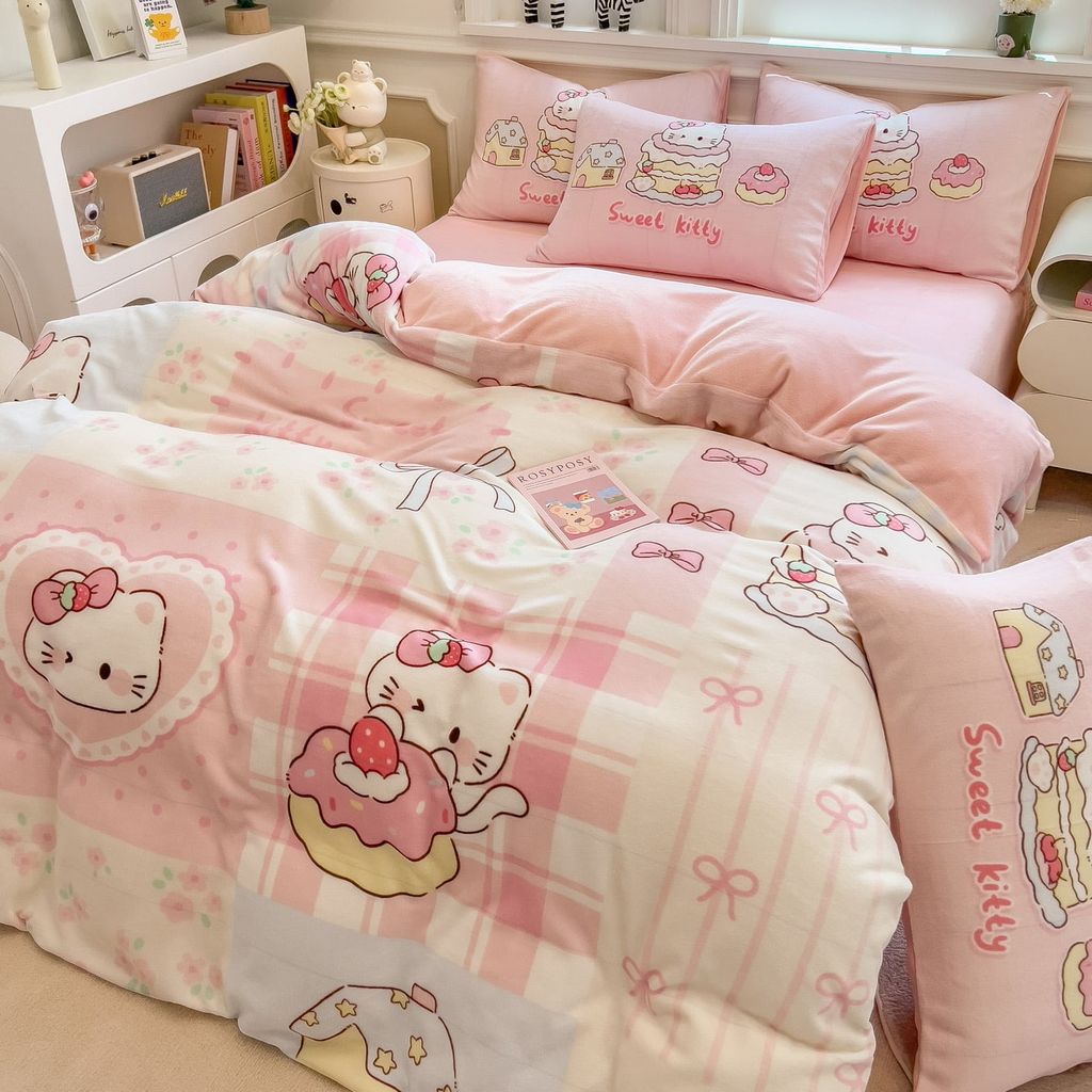 Set 4 Món Nỉ Nhung 200gr hình in 3D Sweet Kitty