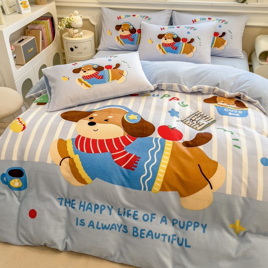 Set 4 Món Nỉ Nhung 200gr hình in 3D Happy Puppy Life