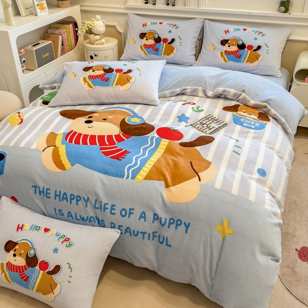 Set 4 Món Nỉ Nhung 200gr hình in 3D Happy Puppy Life