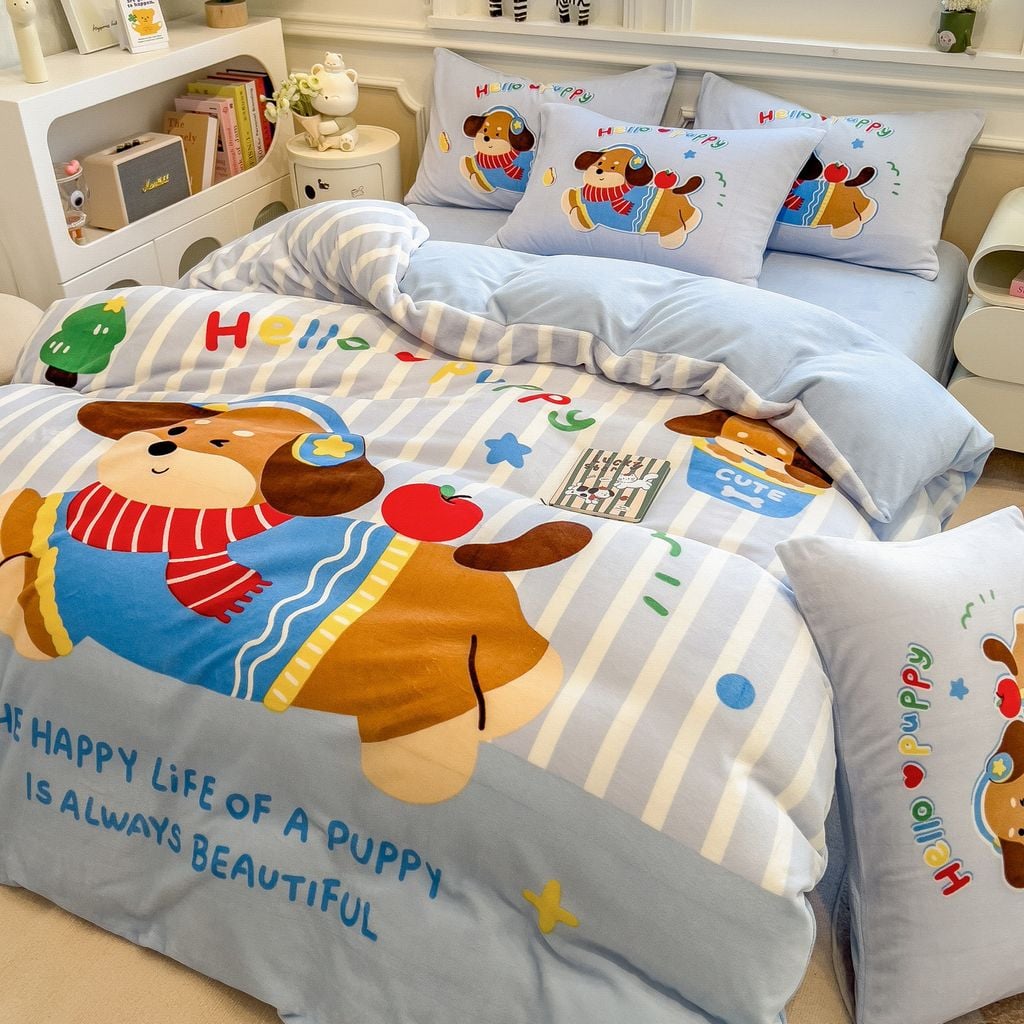 Set 4 Món Nỉ Nhung 200gr hình in 3D Happy Puppy Life