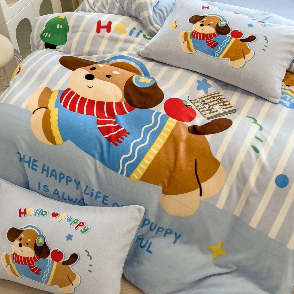 Set 4 Món Nỉ Nhung 200gr hình in 3D Happy Puppy Life