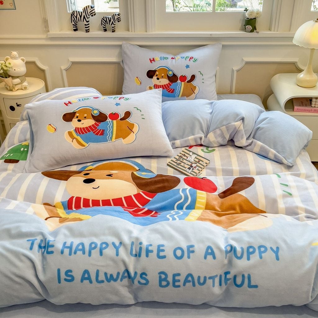 Set 4 Món Nỉ Nhung 200gr hình in 3D Happy Puppy Life