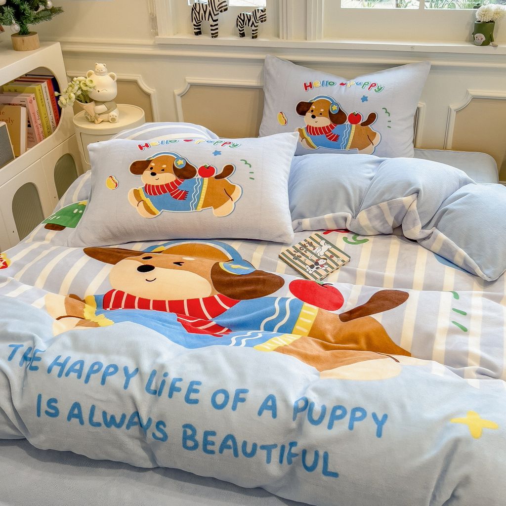 Set 4 Món Nỉ Nhung 200gr hình in 3D Happy Puppy Life