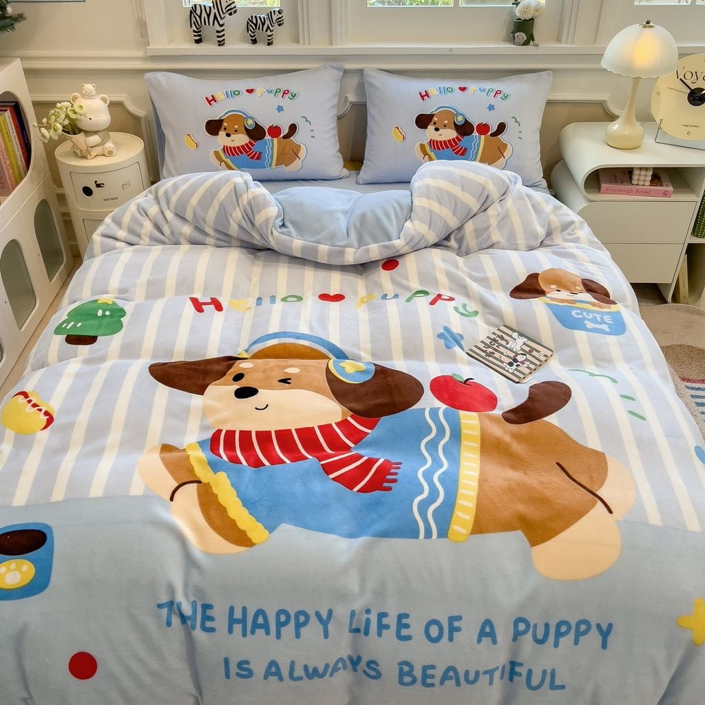 Set 4 Món Nỉ Nhung 200gr hình in 3D Happy Puppy Life