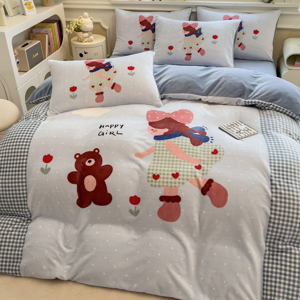 Set 4 Món Nỉ Nhung 200gr hình in 3D Happy Girl