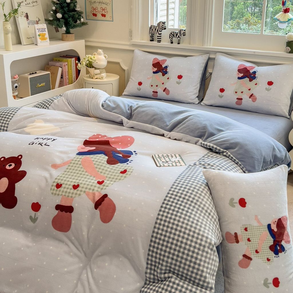 Set 4 Món Nỉ Nhung 200gr hình in 3D Happy Girl