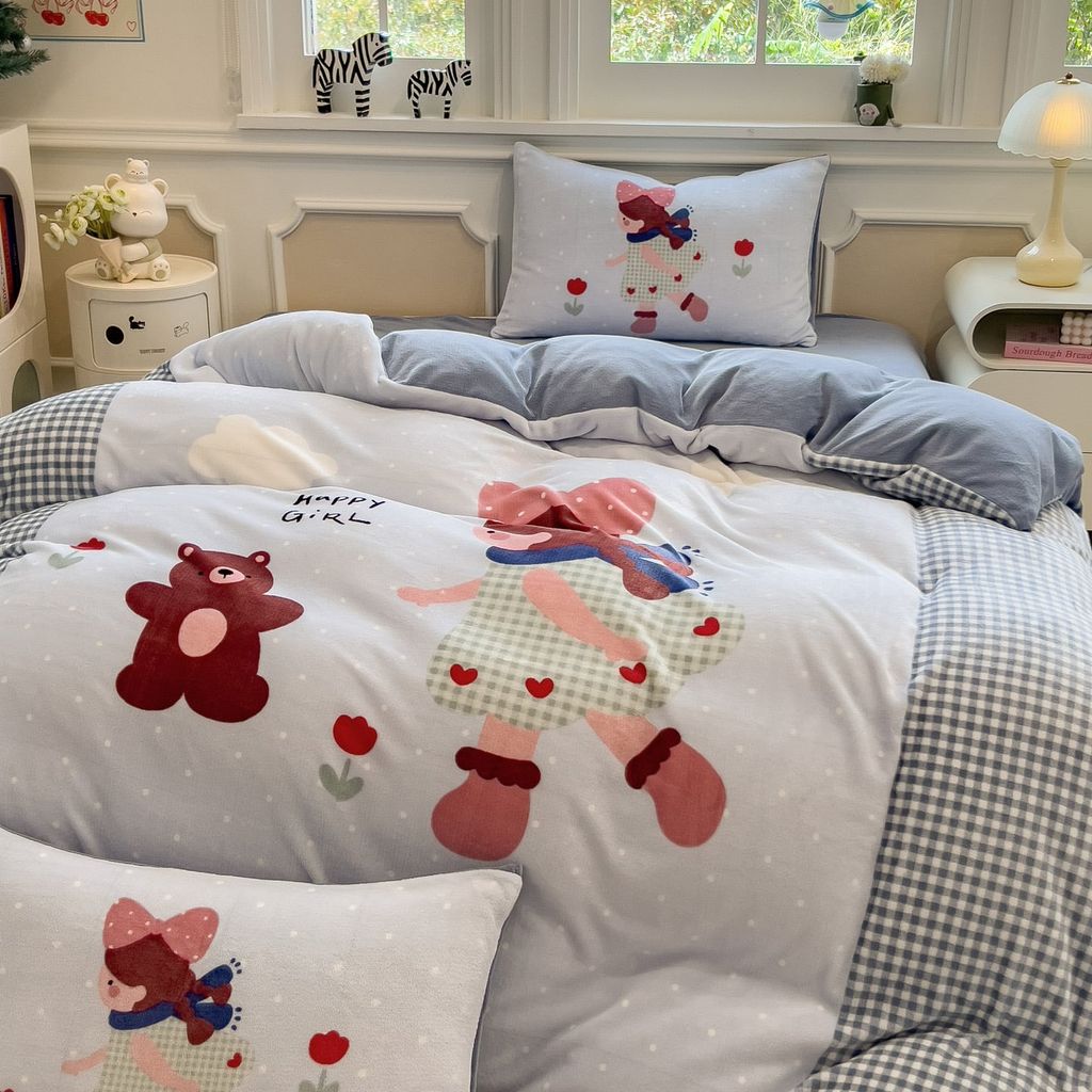 Set 4 Món Nỉ Nhung 200gr hình in 3D Happy Girl