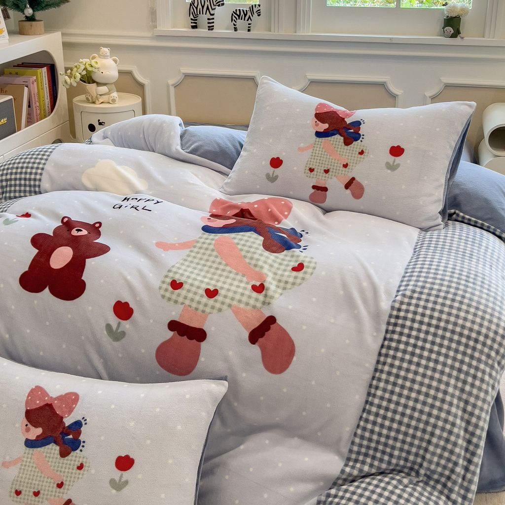 Set 4 Món Nỉ Nhung 200gr hình in 3D Happy Girl