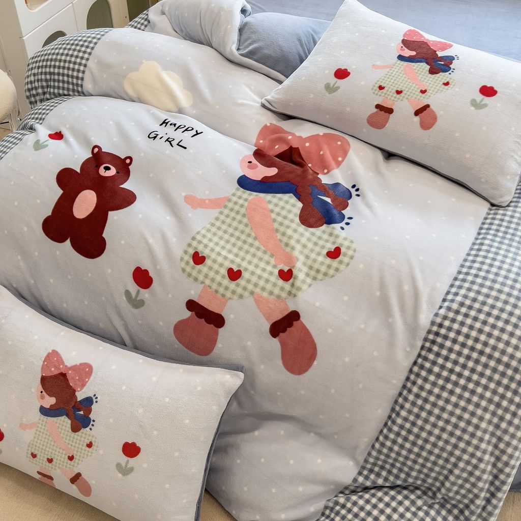 Set 4 Món Nỉ Nhung 200gr hình in 3D Happy Girl