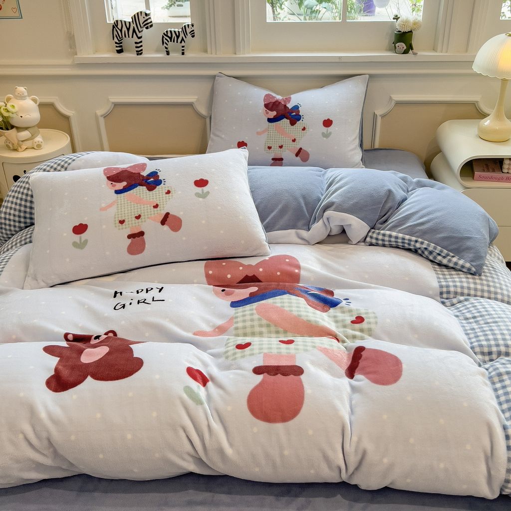 Set 4 Món Nỉ Nhung 200gr hình in 3D Happy Girl