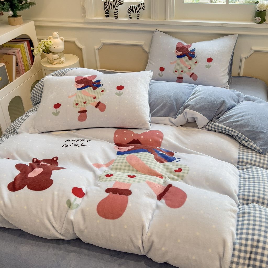 Set 4 Món Nỉ Nhung 200gr hình in 3D Happy Girl