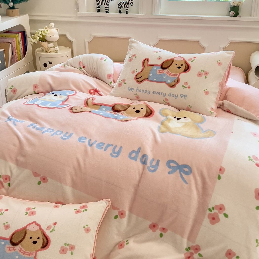 Set 4 Món Nỉ Nhung 200gr hình in 3D Snopydog Happy Every Day