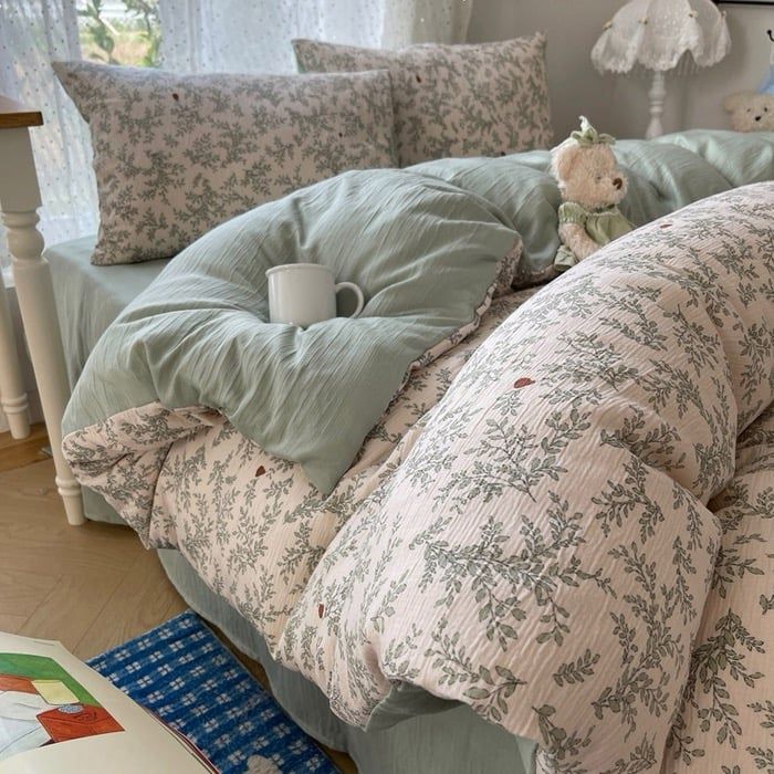 4Pcs Cotton Muslin Triple Layer | Set Cotton Linen 3 Lớp Bed Set | ID 4PCSGACCT01