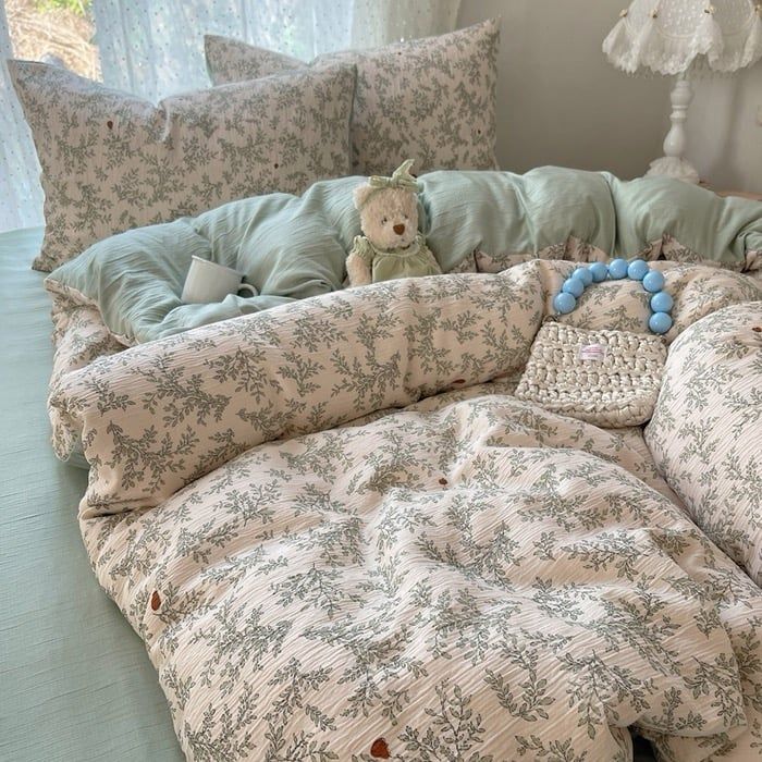 4Pcs Cotton Muslin Triple Layer | Set Cotton Linen 3 Lớp Bed Set | ID 4PCSGACCT01