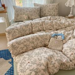 4Pcs Cotton Muslin Triple Layer | Set Cotton Linen 3 Lớp Bed Set | ID 4PCSGACCT01