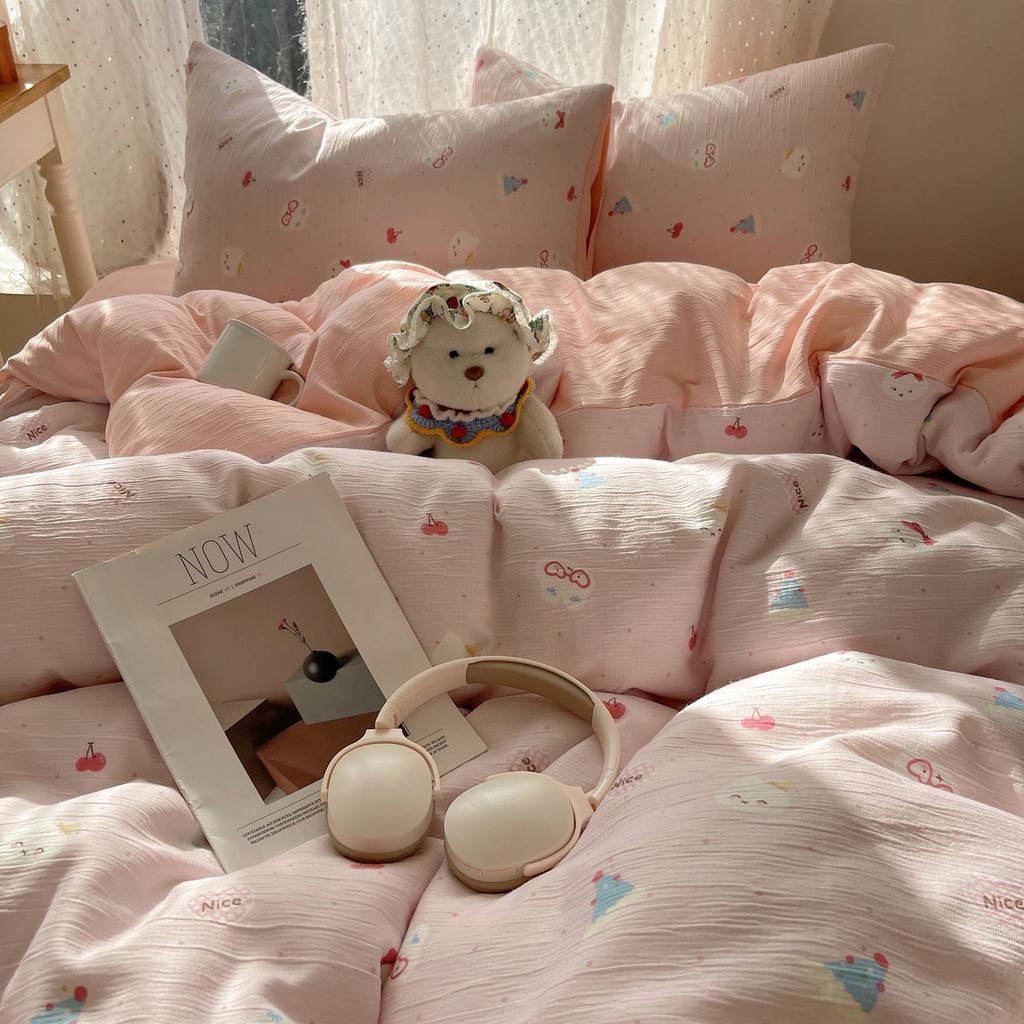 4Pcs Cotton Muslin Triple Layer | Set Cotton Linen 3 Lớp Bed Set | ID 4PCSGACCT02
