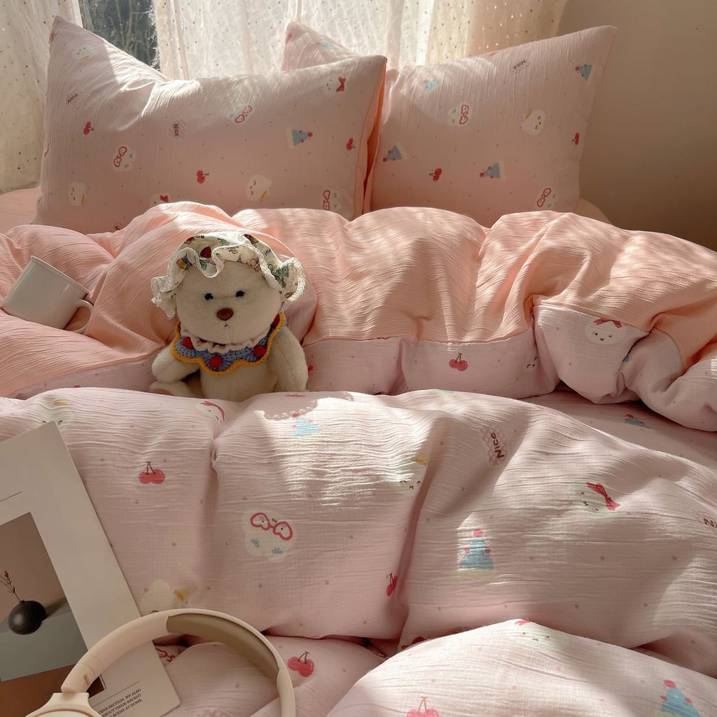 4Pcs Cotton Muslin Triple Layer | Set Cotton Linen 3 Lớp Bed Set | ID 4PCSGACCT02