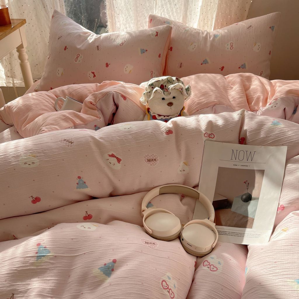 4Pcs Cotton Muslin Triple Layer | Set Cotton Linen 3 Lớp Bed Set | ID 4PCSGACCT02