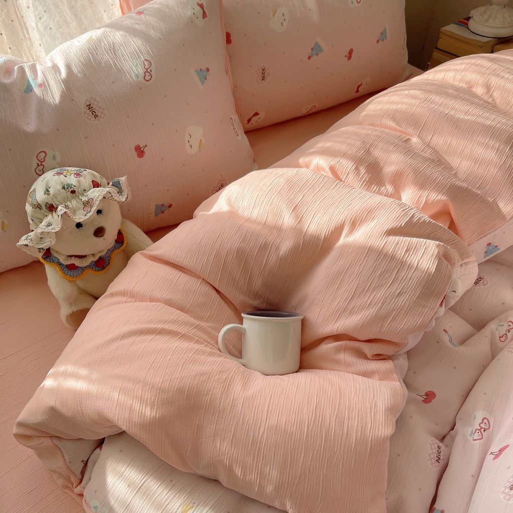 4Pcs Cotton Muslin Triple Layer | Set Cotton Linen 3 Lớp Bed Set | ID 4PCSGACCT02