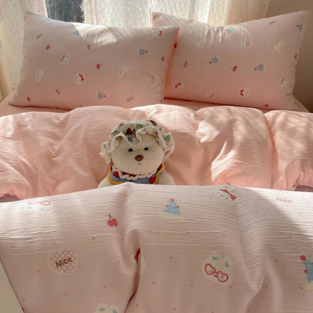 4Pcs Cotton Muslin Triple Layer | Set Cotton Linen 3 Lớp Bed Set | ID 4PCSGACCT02