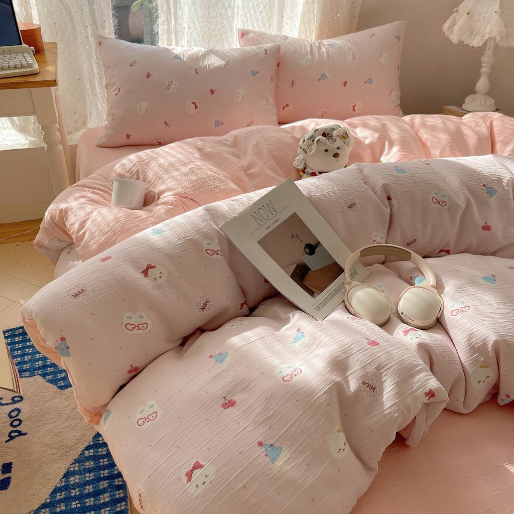 4Pcs Cotton Muslin Triple Layer | Set Cotton Linen 3 Lớp Bed Set | ID 4PCSGACCT02